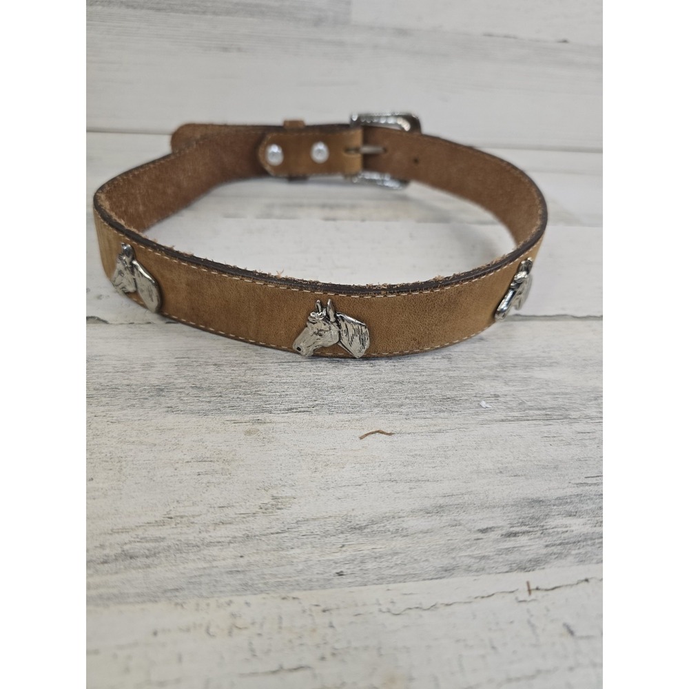 Kids Western Brown Leather Horse Concho Belt Silver Engraved Buckle 28 Inch